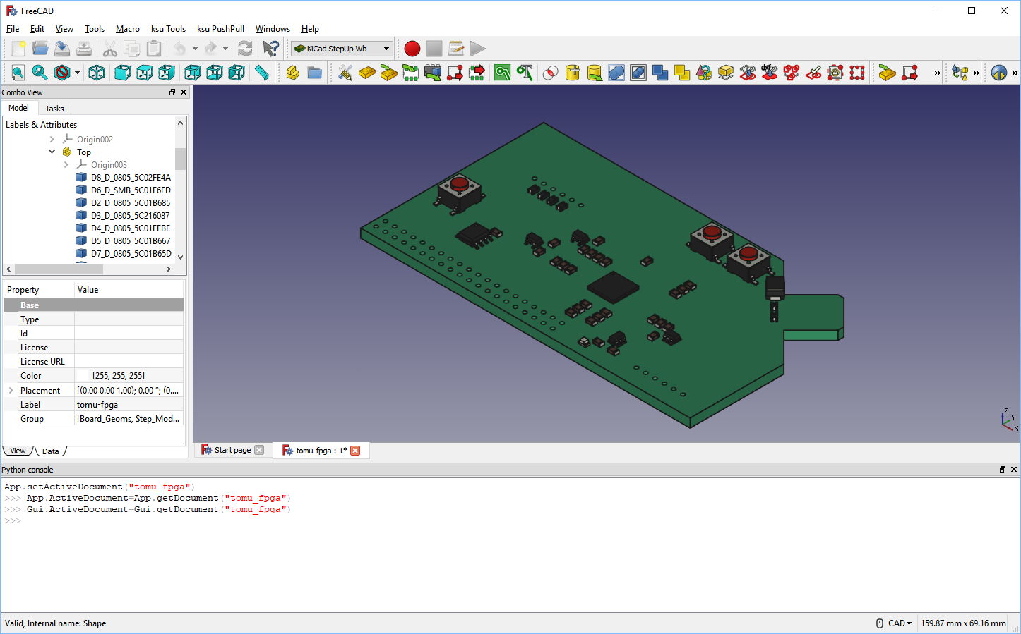KiCad PCB inside FreeCAD