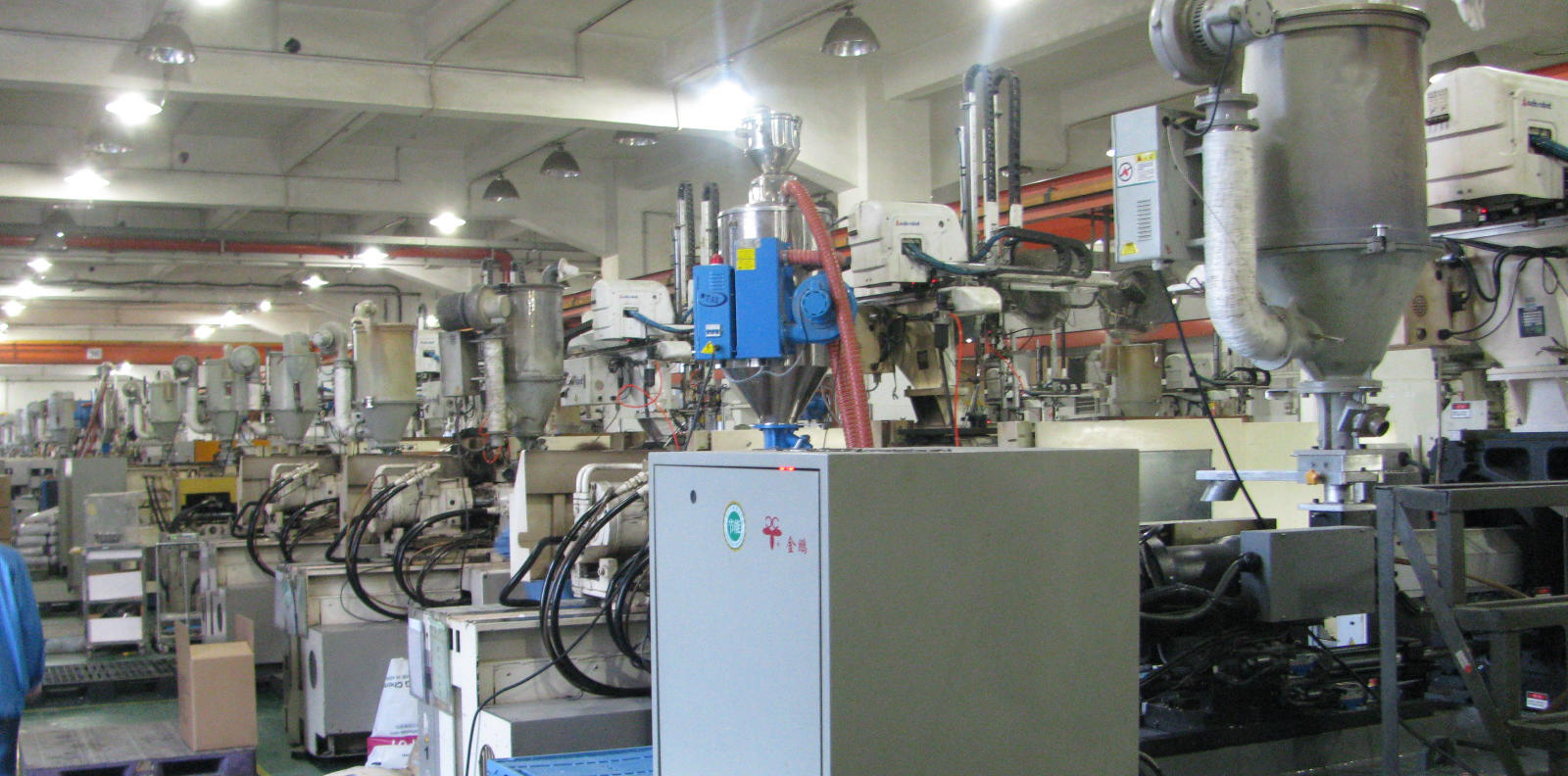 Rows of injection molding machines