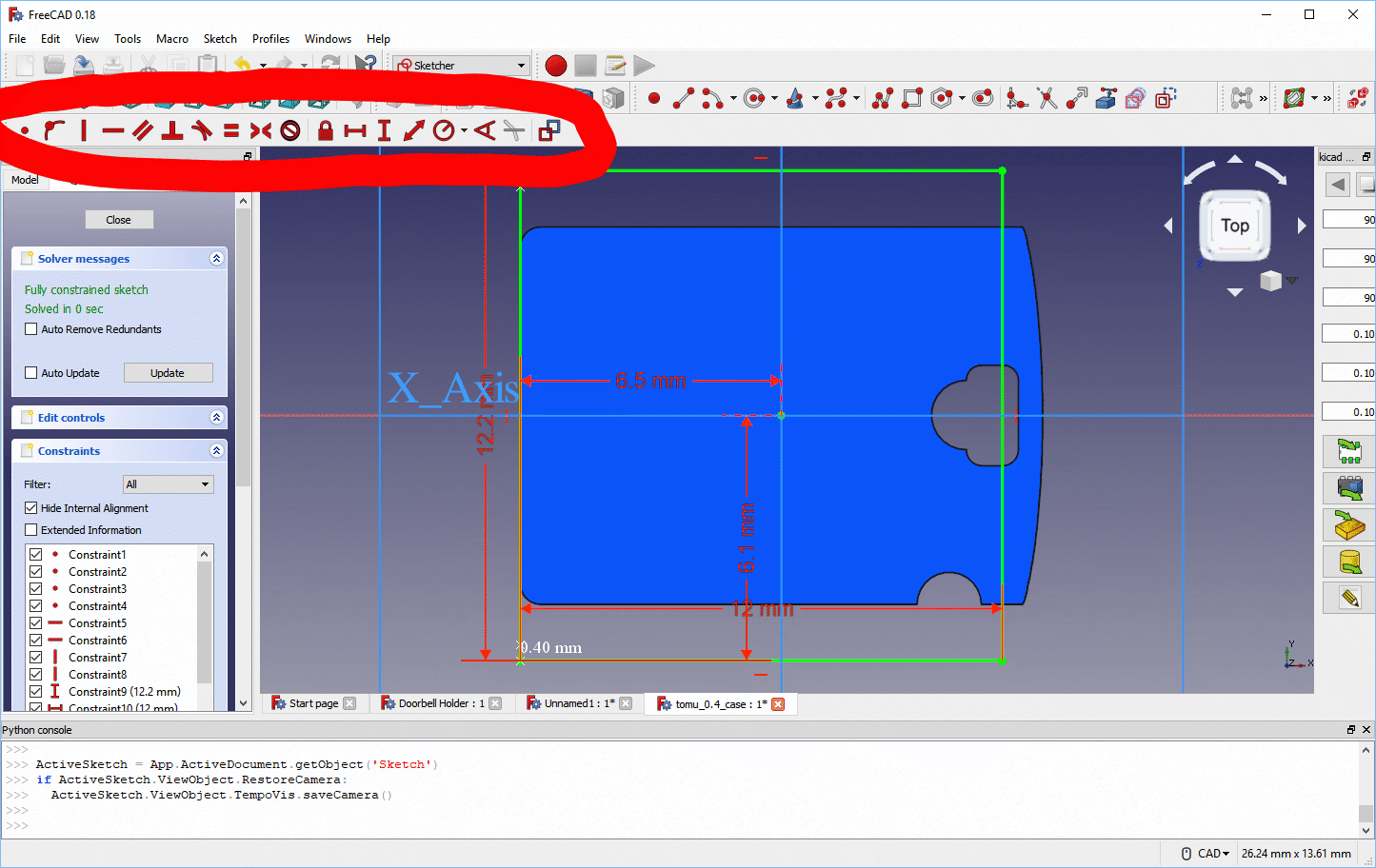 Creating constraints on the first sketch