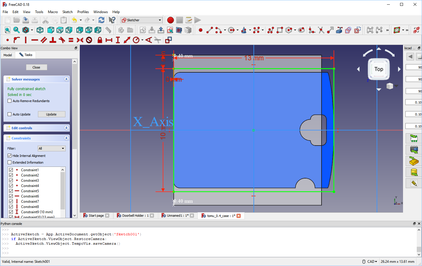 Complete sketch for pocket